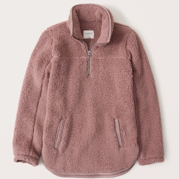 Abercrombie & Fitch Tops - A&F Sherpa Half-Zip Faux Leather-Trim Sweatshirt